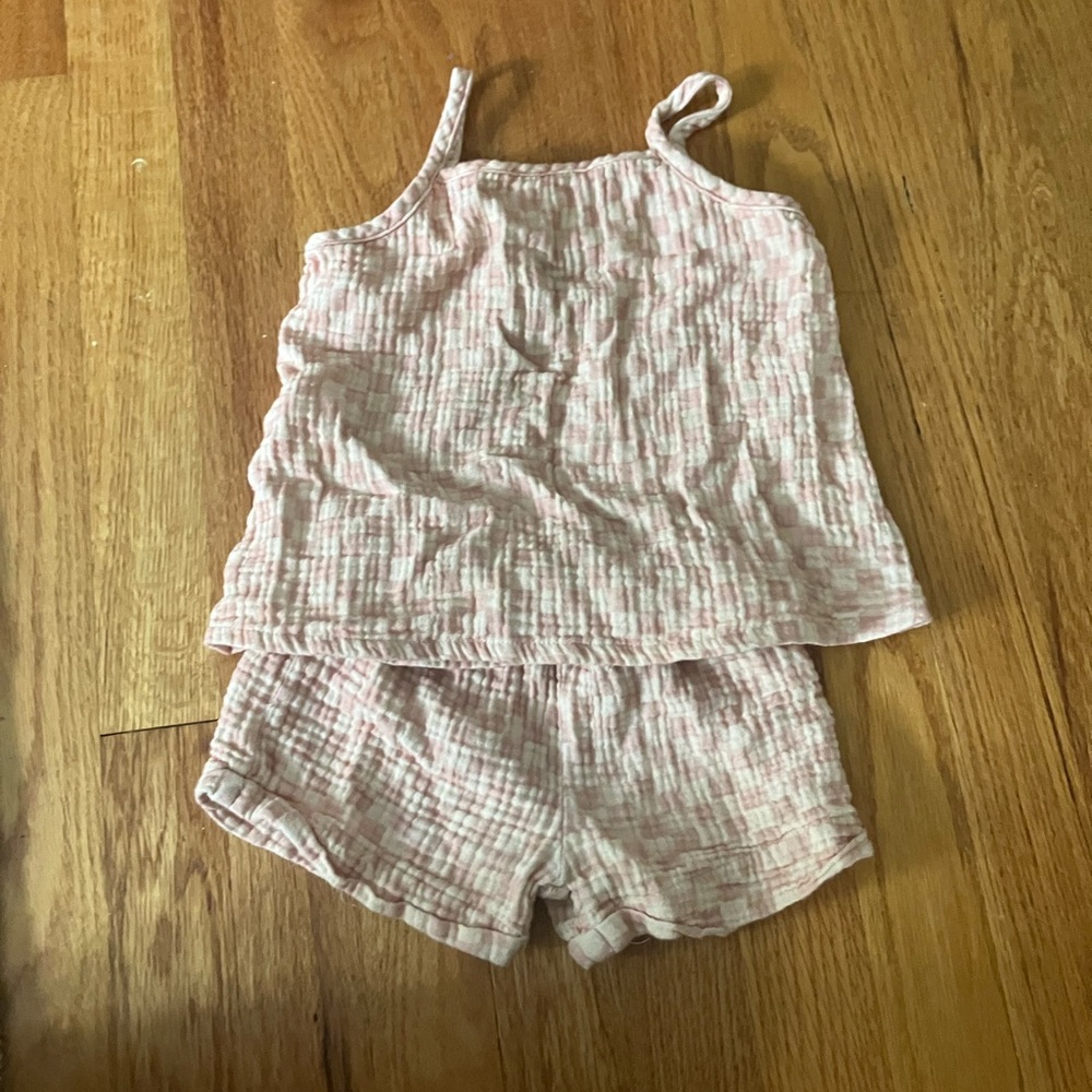 Pink Plaid Sleeveless Top and Shorts Set